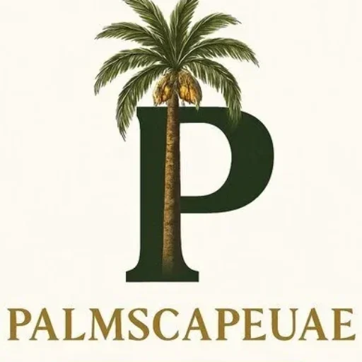 Palmscape UAE logo featuring stylized palm trees with a modern landscape design theme.”