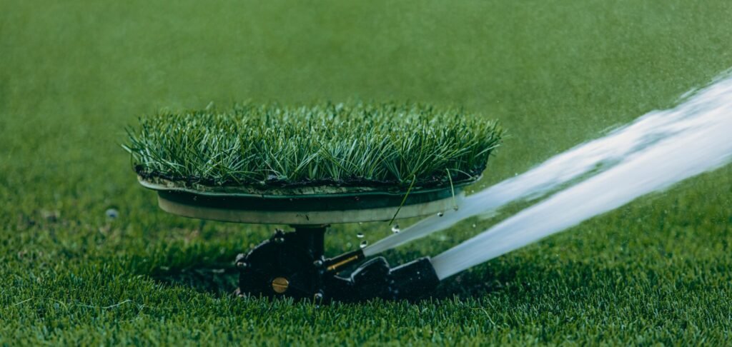 Drip irrigation system watering palm trees in Dubai
